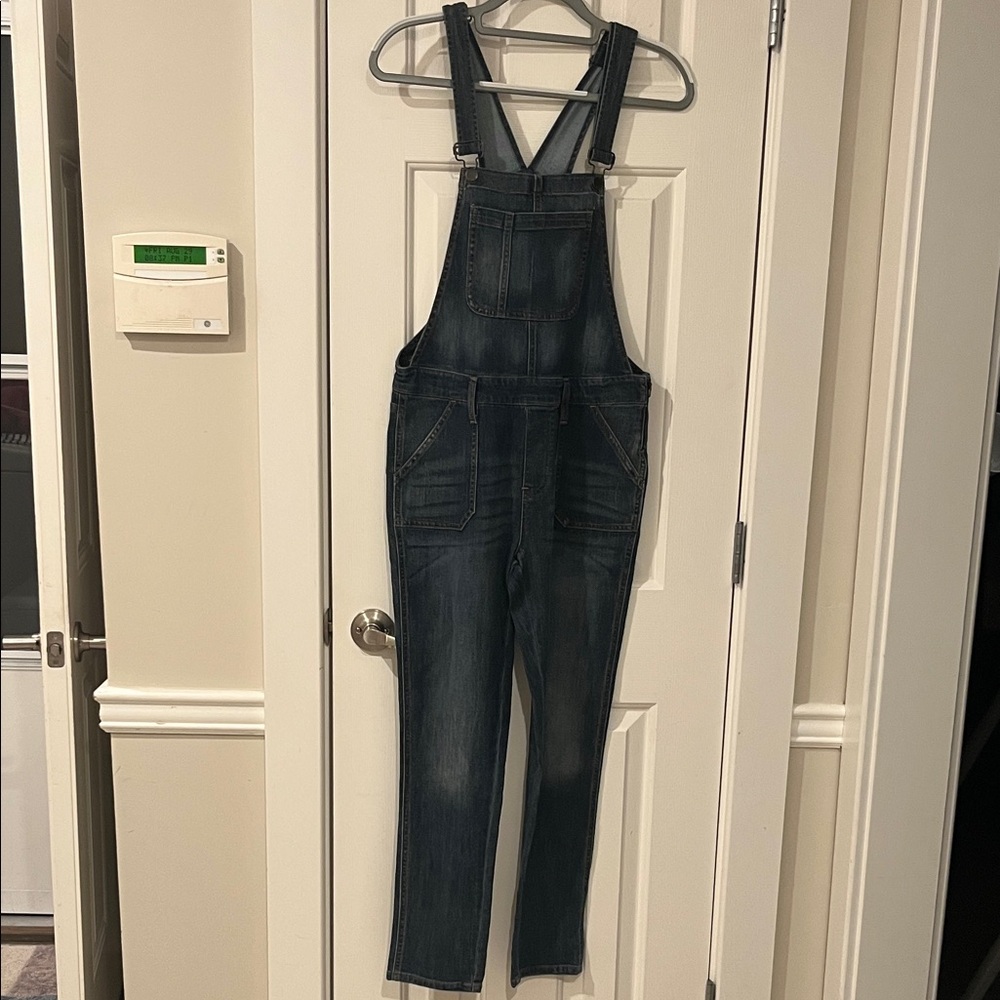 Gap Dark Denim Women’s Overalls Adjust straps side zip belt loops pockets USED S